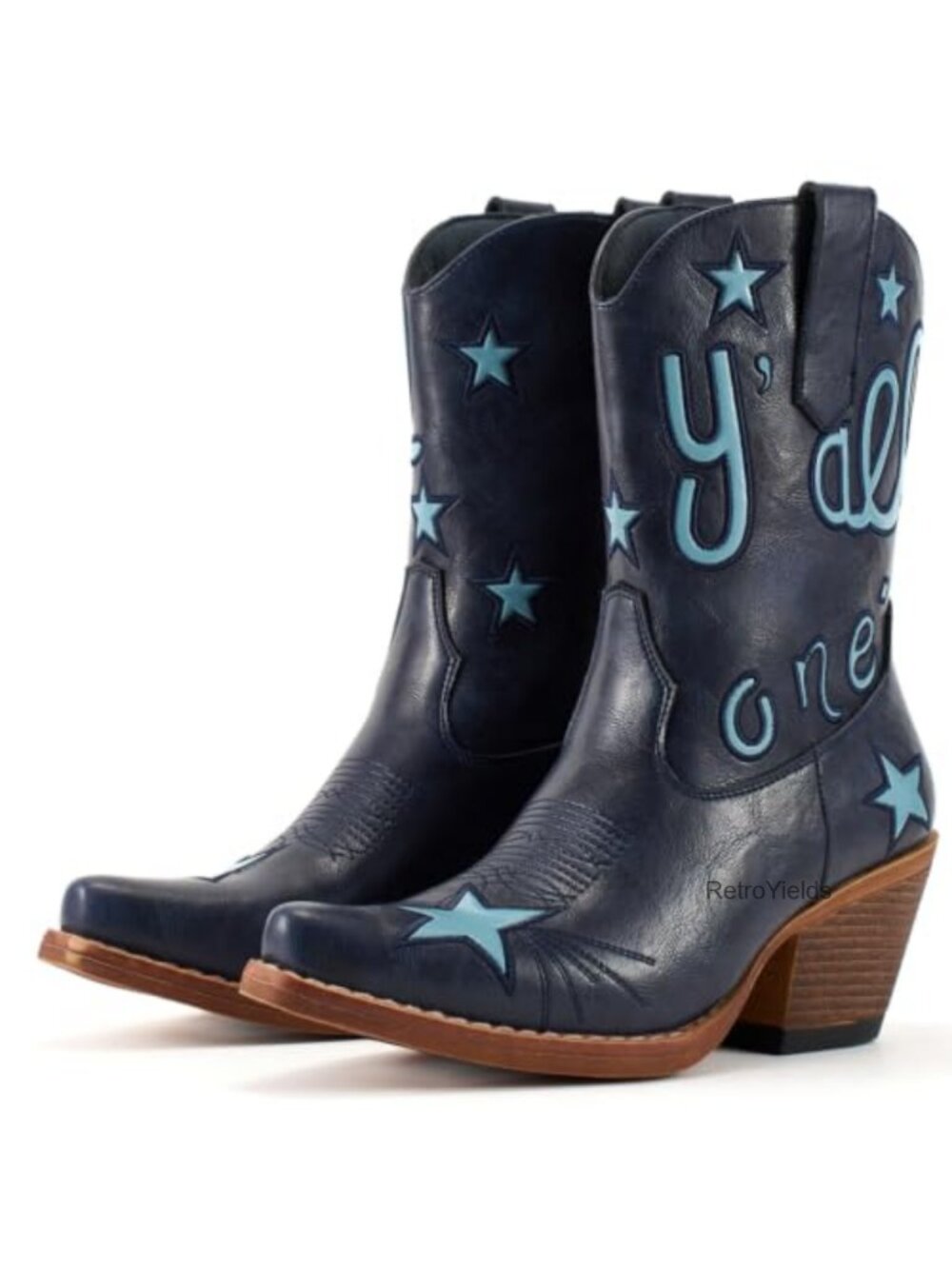 Western Cowboy Ankle Boots Embroidery Snip Toe Mid-Calf Equestrian